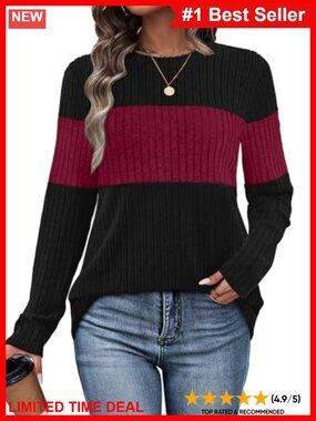 Womens Sweaters Trendy Color Block Tops Long Sleeve Shirts Fall Outfits